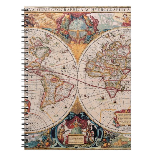 Antiek, oude Wereldkaart, ontwerp met flauwte afd Notitieboek (Voorkant)