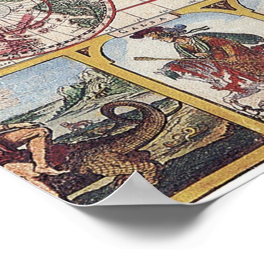 Antiek, oude Wereldkaart, ontwerp met flauwte afd Poster (Hoek)