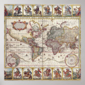 Antiek, oude Wereldkaart, ontwerp met flauwte afd Poster (Voorkant)