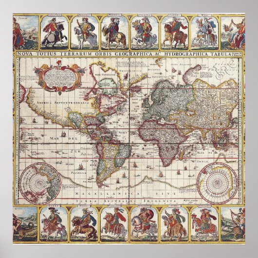  Antiek, oude Wereldkaart, ontwerp met flauwte afd Poster (Voorkant)