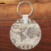  Antiek, oude Wereldkaart, ontwerp met flauwte afd Sleutelhanger (Voorkant)