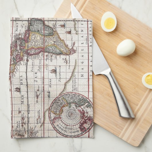  Antiek, oude Wereldkaart, ontwerp met flauwte afd Theedoek (Quarter Fold)