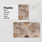  Antiek, oude Wereldkaart, ontwerp met flauwte afd Visitekaartje (Voorkant / Achterkant)