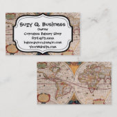 Antiek, oude Wereldkaart, ontwerp met flauwte afd Visitekaartje (Voorkant / Achterkant)