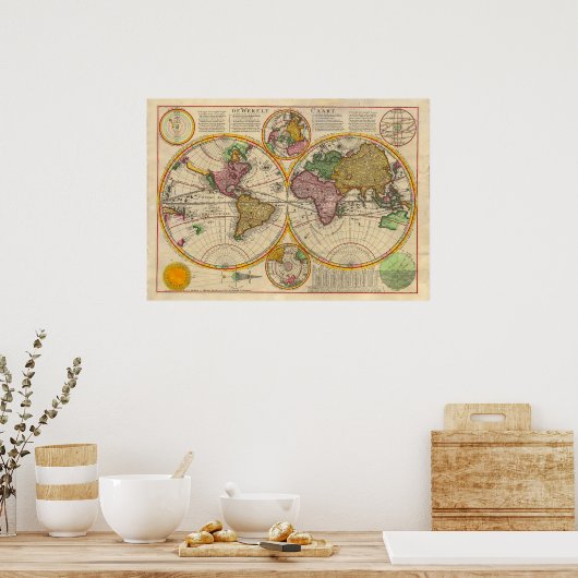 Antiek oude Wereldkaart Poster (Keuken)