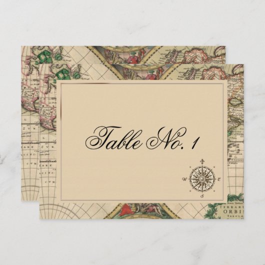 Antiek Oude Wereldkaart Trouwtafel Nummer Briefkaart (Voorkant / Achterkant)