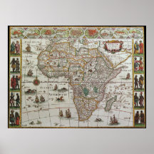 Antiek Oude Wereldkaart van Afrika, c. 1635
