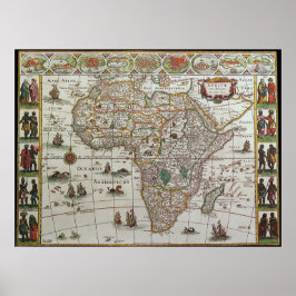 Antiek Oude Wereldkaart van Afrika, c. 1635 Poster