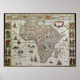 Antiek Oude Wereldkaart van Afrika, c. 1635 Poster