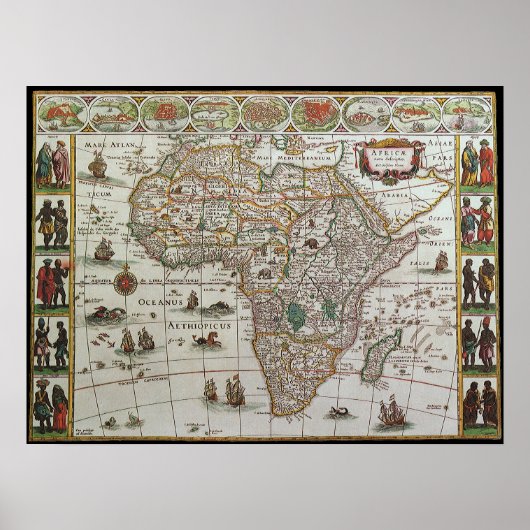 Antiek Oude Wereldkaart van Afrika, c. 1635 Poster (Voorkant)