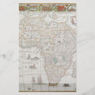 Antiek Oude Wereldkaart van Afrika door Blaeu, ca. Briefpapier