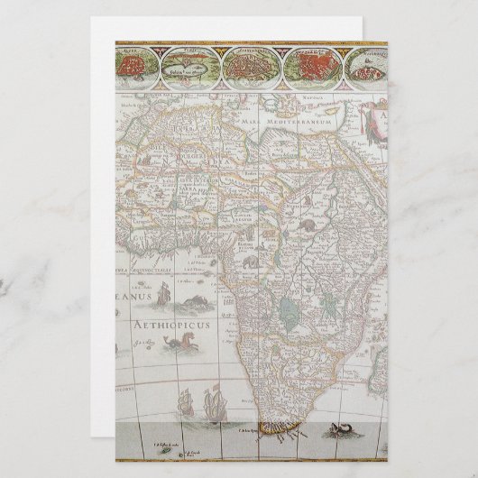 Antiek Oude Wereldkaart van Afrika door Blaeu, ca. Briefpapier (Voorkant / Achterkant)