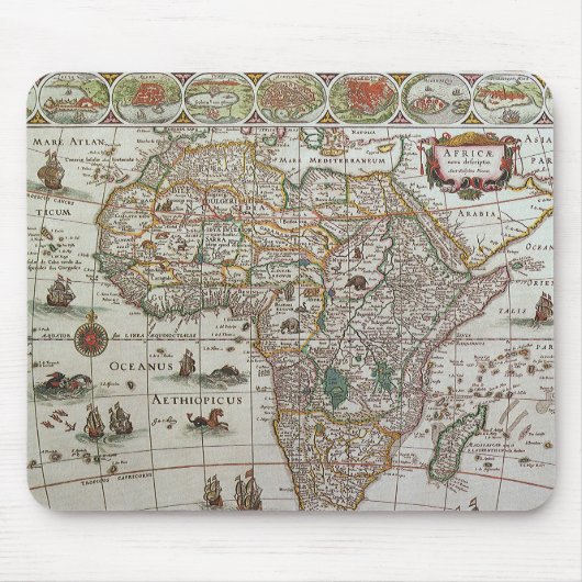 Antiek Oude Wereldkaart van Afrika door Blaeu, ca. Muismat (Voorkant)