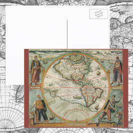 Antiek Oude Wereldkaart van Amerika, 1597 Briefkaart