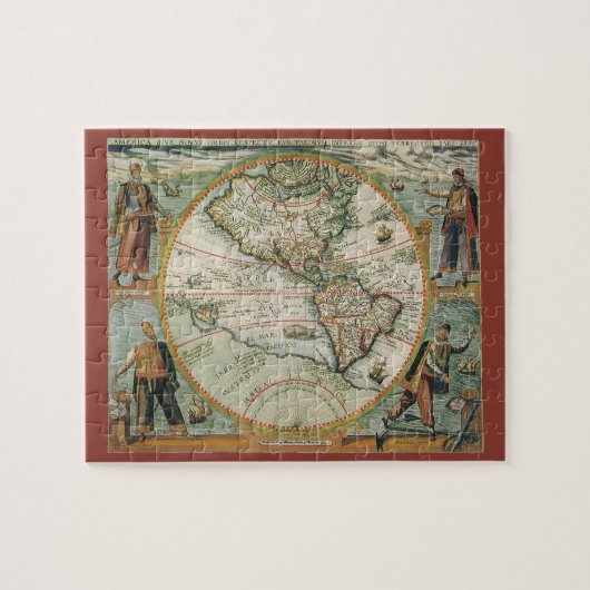 Antiek Oude Wereldkaart van Amerika, 1597 Legpuzzel (Horizontaal)