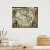 Antiek Oude Wereldkaart van Amerika, 1597 Poster (Keuken)