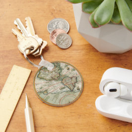 Antiek Oude Wereldkaart van Amerika, 1597 Sleutelhanger