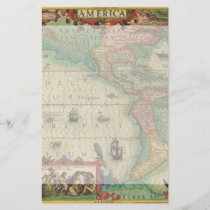 Antiek Oude Wereldkaart van Amerika, 1606 Briefpapier