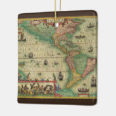 Antiek Oude Wereldkaart van Amerika, 1606 Keramisch Ornament (Links)