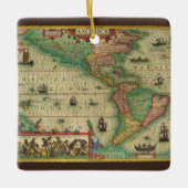 Antiek Oude Wereldkaart van Amerika, 1606 Keramisch Ornament (Voorkant)