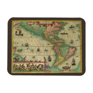 Antiek Oude Wereldkaart van Amerika, 1606 Magneet