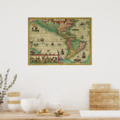 Antiek Oude Wereldkaart van Amerika, 1606 Poster (Keuken)