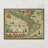 Antiek Oude Wereldkaart van Amerika door Hondius Briefkaart (Voorkant)