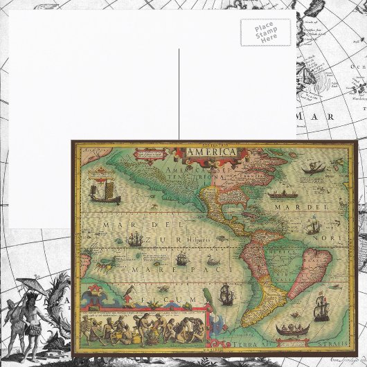 Antiek Oude Wereldkaart van Amerika door Hondius Briefkaart