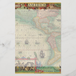Antiek Oude Wereldkaart van Amerika door Hondius Briefpapier