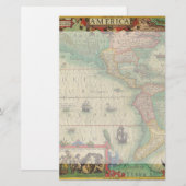 Antiek Oude Wereldkaart van Amerika door Hondius Briefpapier (Voorkant / Achterkant)