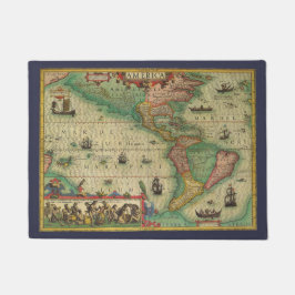 Antiek Oude Wereldkaart van Amerika door Hondius Deurmat