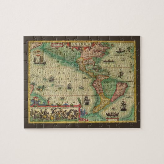 Antiek Oude Wereldkaart van Amerika door Hondius Legpuzzel (Horizontaal)