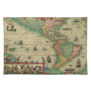 Antiek Oude Wereldkaart van Amerika door Hondius Placemat