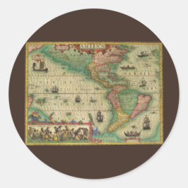 Antiek Oude Wereldkaart van Amerika door Hondius Ronde Sticker