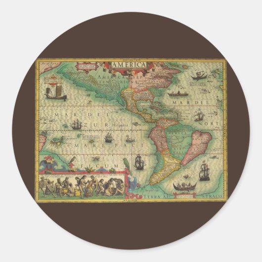 Antiek Oude Wereldkaart van Amerika door Hondius Ronde Sticker (Voorkant)