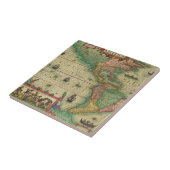 Antiek Oude Wereldkaart van Amerika door Hondius Tegeltje (Zijkant)