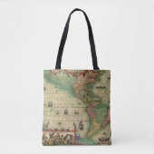 Antiek Oude Wereldkaart van Amerika door Hondius Tote Bag (Voorkant)