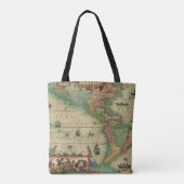 Antiek Oude Wereldkaart van Amerika door Hondius Tote Bag (Achterkant)
