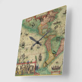 Antiek Oude Wereldkaart van Amerika door Hondius Vierkante Klok (Hoek)