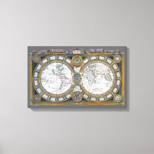 Antiek oude Wereldkaart van Claude Auguste Berey Canvas Afdruk