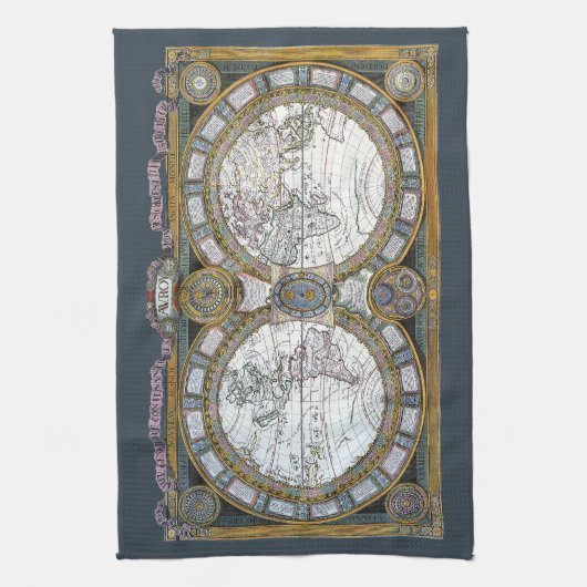 Antiek oude Wereldkaart van Claude Auguste Berey Theedoek (Verticaal)