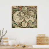 Antiek Oude Wereldkaart van de Wereld Poster (Keuken)