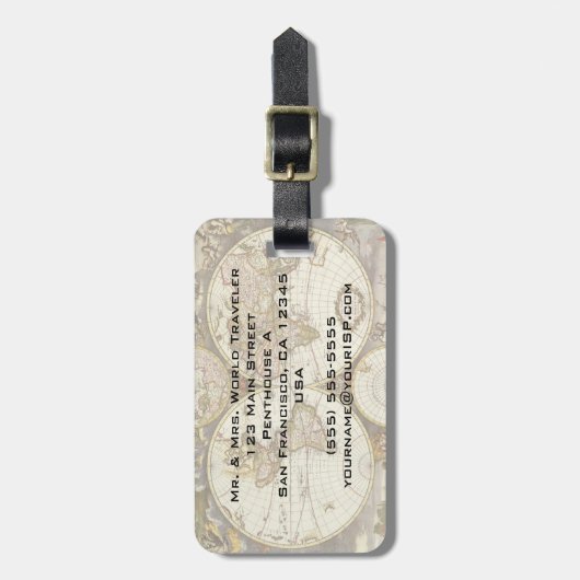 Antiek Oude Wereldkaart van Frederick de Wit, ca.  Bagagelabel (Voorkant verticaal)