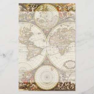 Antiek Oude Wereldkaart van Frederick de Wit, ca.  Briefpapier