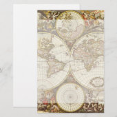 Antiek Oude Wereldkaart van Frederick de Wit, ca.  Briefpapier (Voorkant / Achterkant)