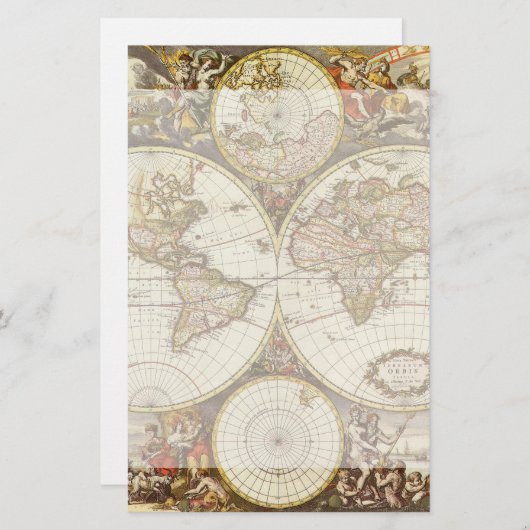 Antiek Oude Wereldkaart van Frederick de Wit, ca.  Briefpapier (Voorkant / Achterkant)