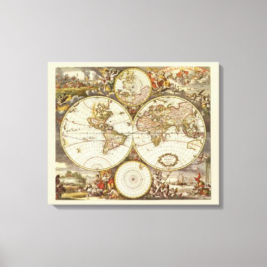 Antiek Oude Wereldkaart van Frederick de Wit, ca.  Canvas Afdruk (Voorkant)
