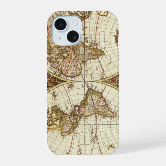 Antiek Oude Wereldkaart van Frederick de Wit, ca. iPhone 15 Case (Achterkant)