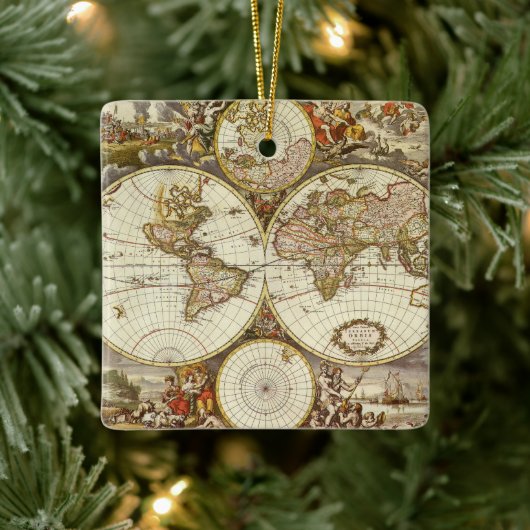 Antiek Oude Wereldkaart van Frederick de Wit, ca.  Keramisch Ornament (Boom)