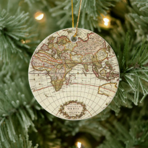 Antiek Oude Wereldkaart van Frederick de Wit, ca. Keramisch Ornament